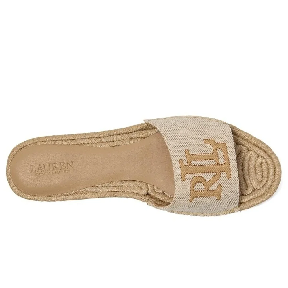 Lauren Ralph Lauren Polly Cross-Dyed Canvas Espadrille Wedge Sandals Natural 6B
